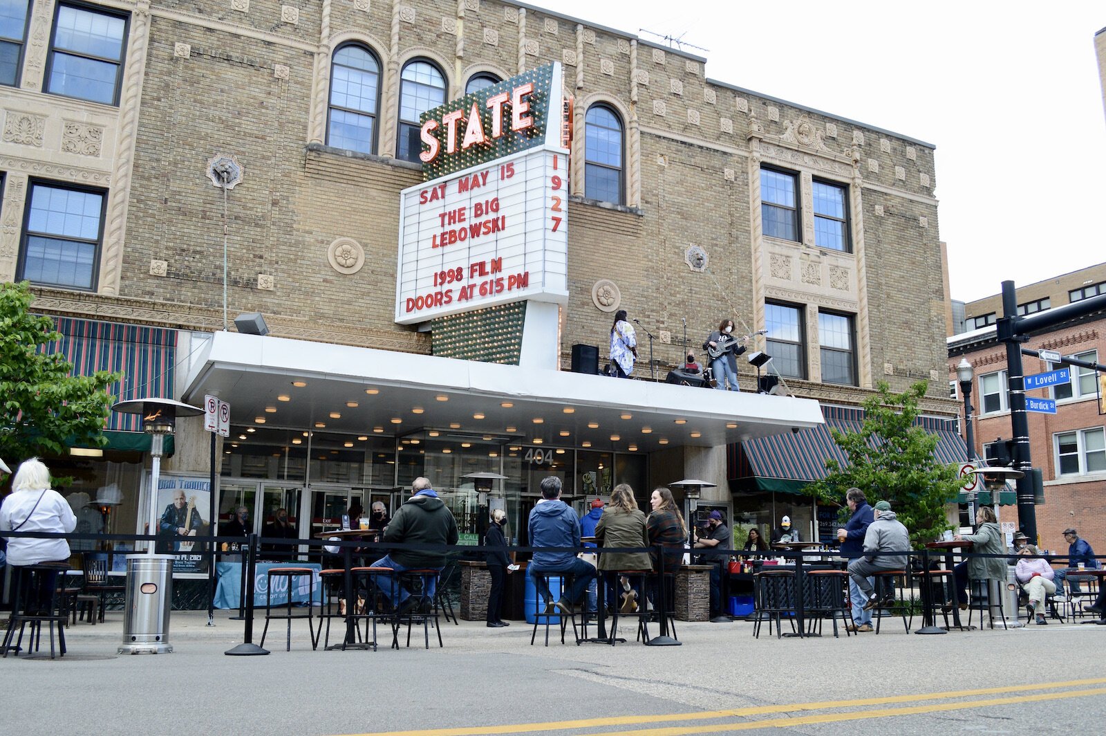 Blue Veins on the State Theatre marquee May 7, the first band of this summer's State on the Street series.