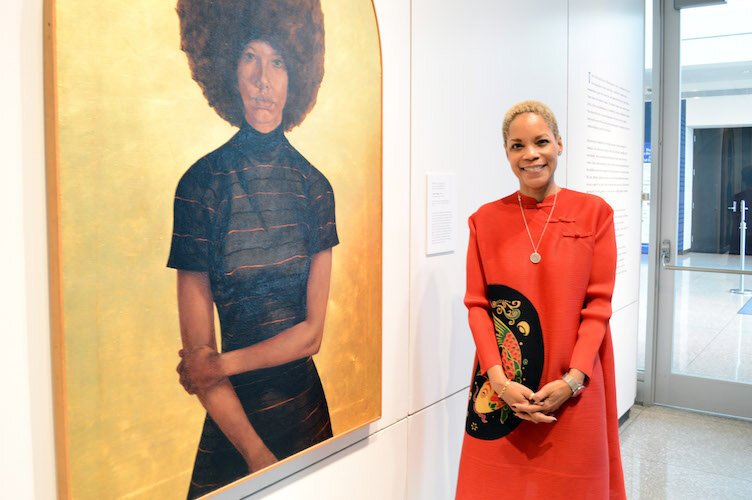 Rehema Barber, the KIA's new chief curator, tours the Black Refractions exhibit with Second Wave.