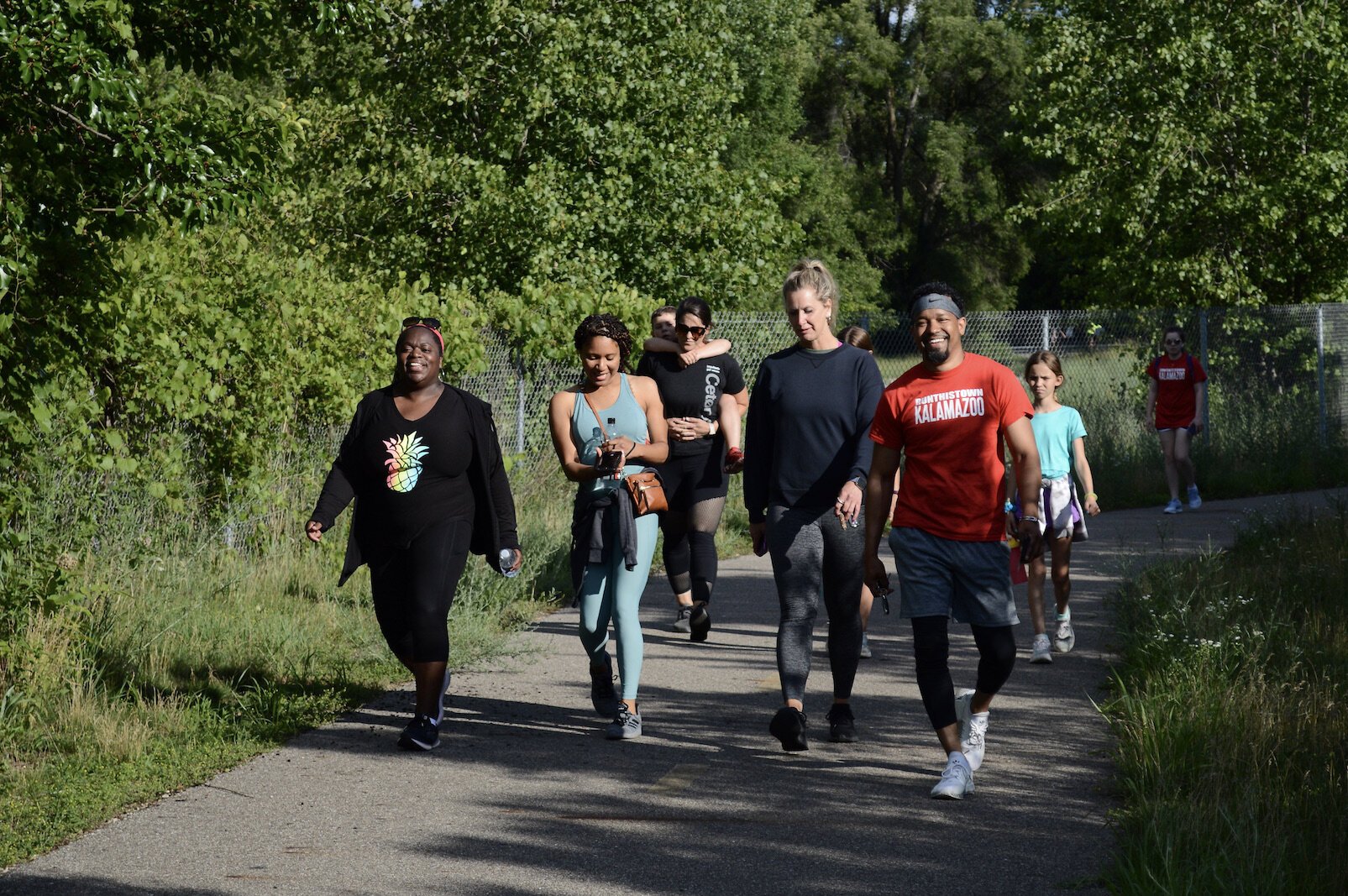 Run This Town participants hit the Kalamazoo River Valley Trail. There's no pressure -- they're allowed to run or walk all or some of the two-mile round trip.