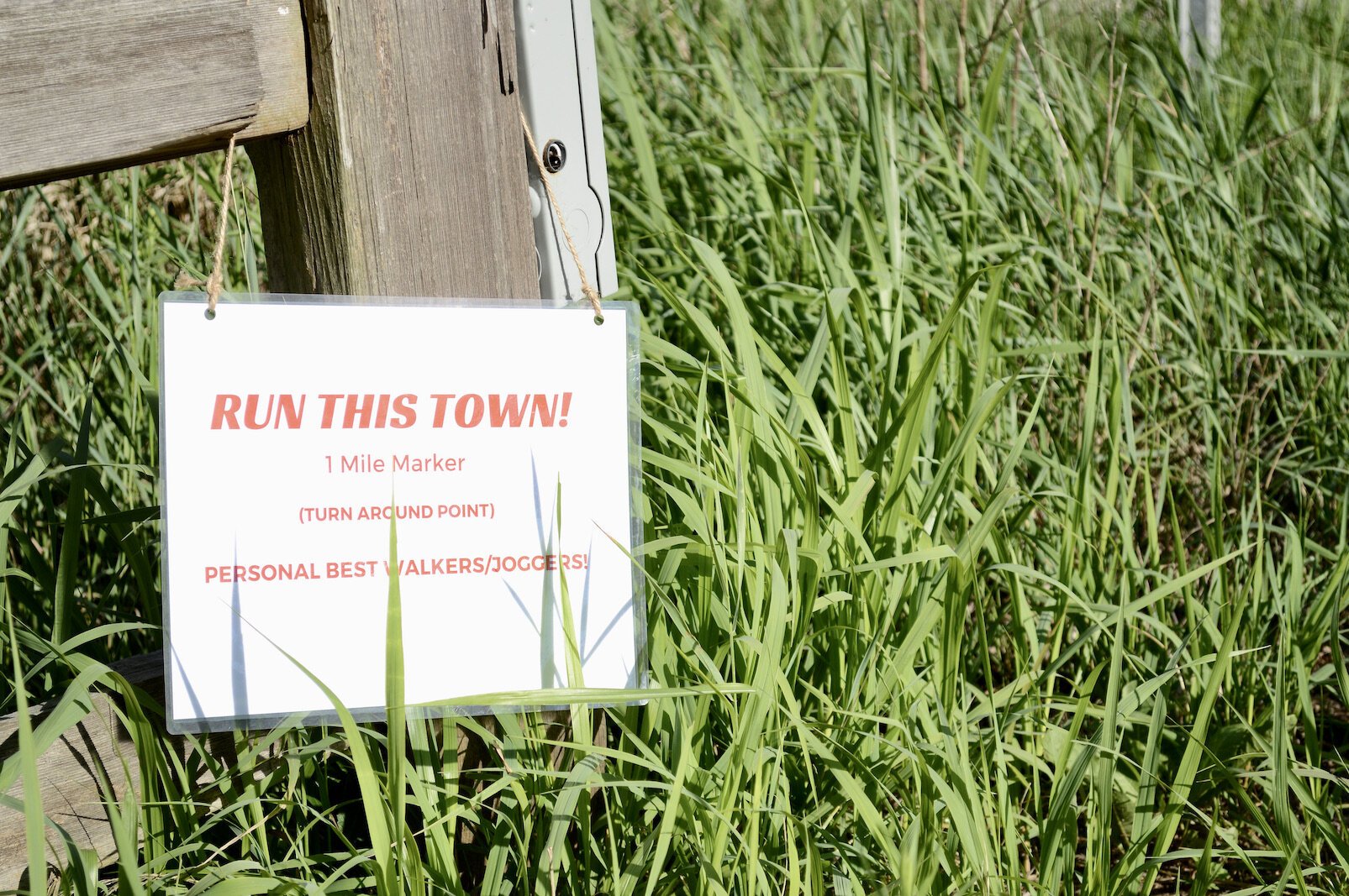 A sign post along the route of the Run This Town event.