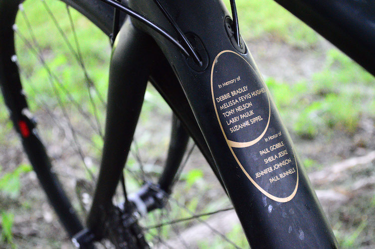 Paul Runnels, who was injured when a driver collided with a group of bike riders, has a memorial to those killed on his bike.