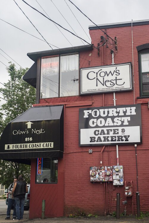 Fourth Coast Café & Bakery, likely the only area coffee shop open 24 hours on the weekends, and Crow’s Nest, opened since 2003, draw patrons from near and far.