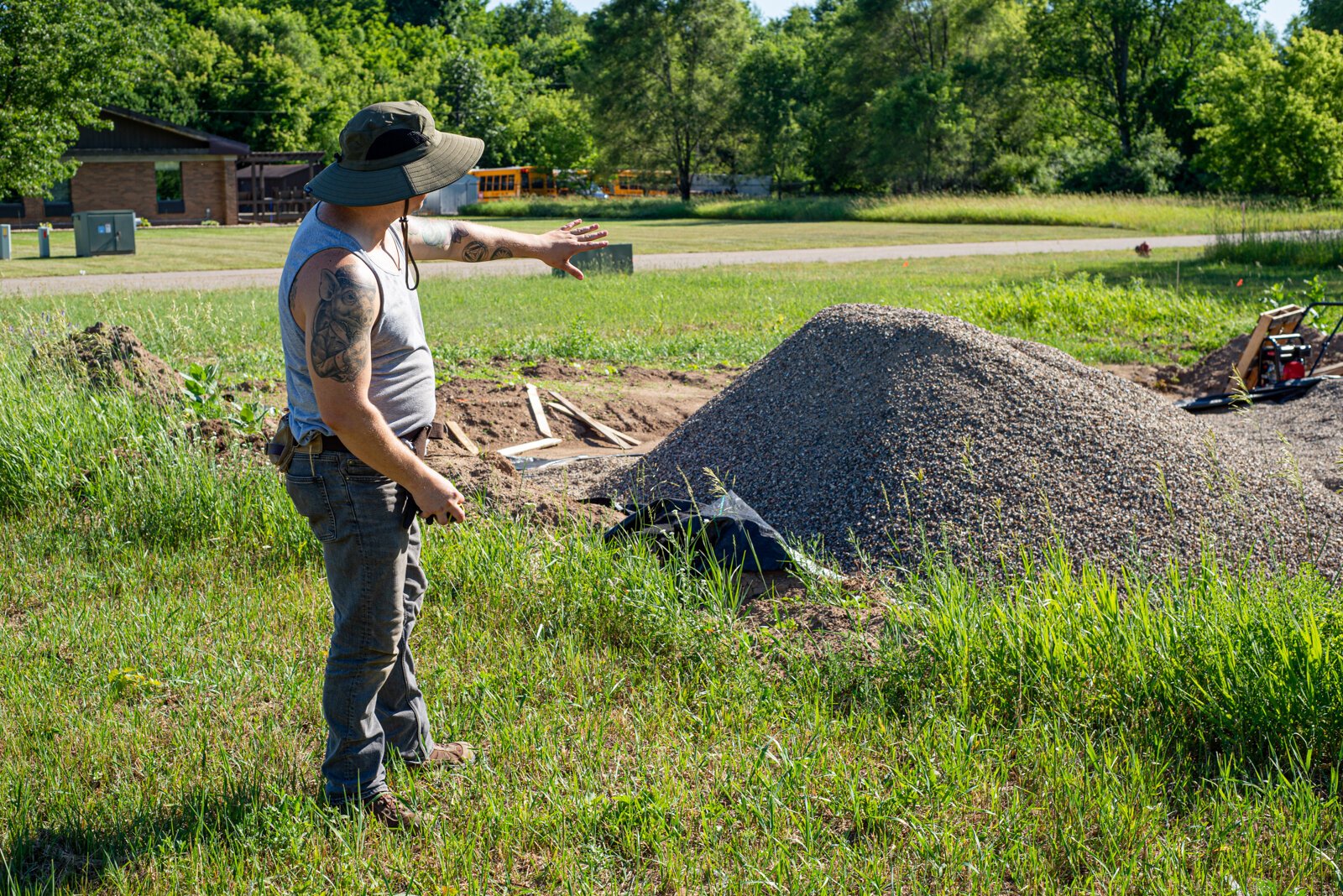 Chris at the in-progress garden site.