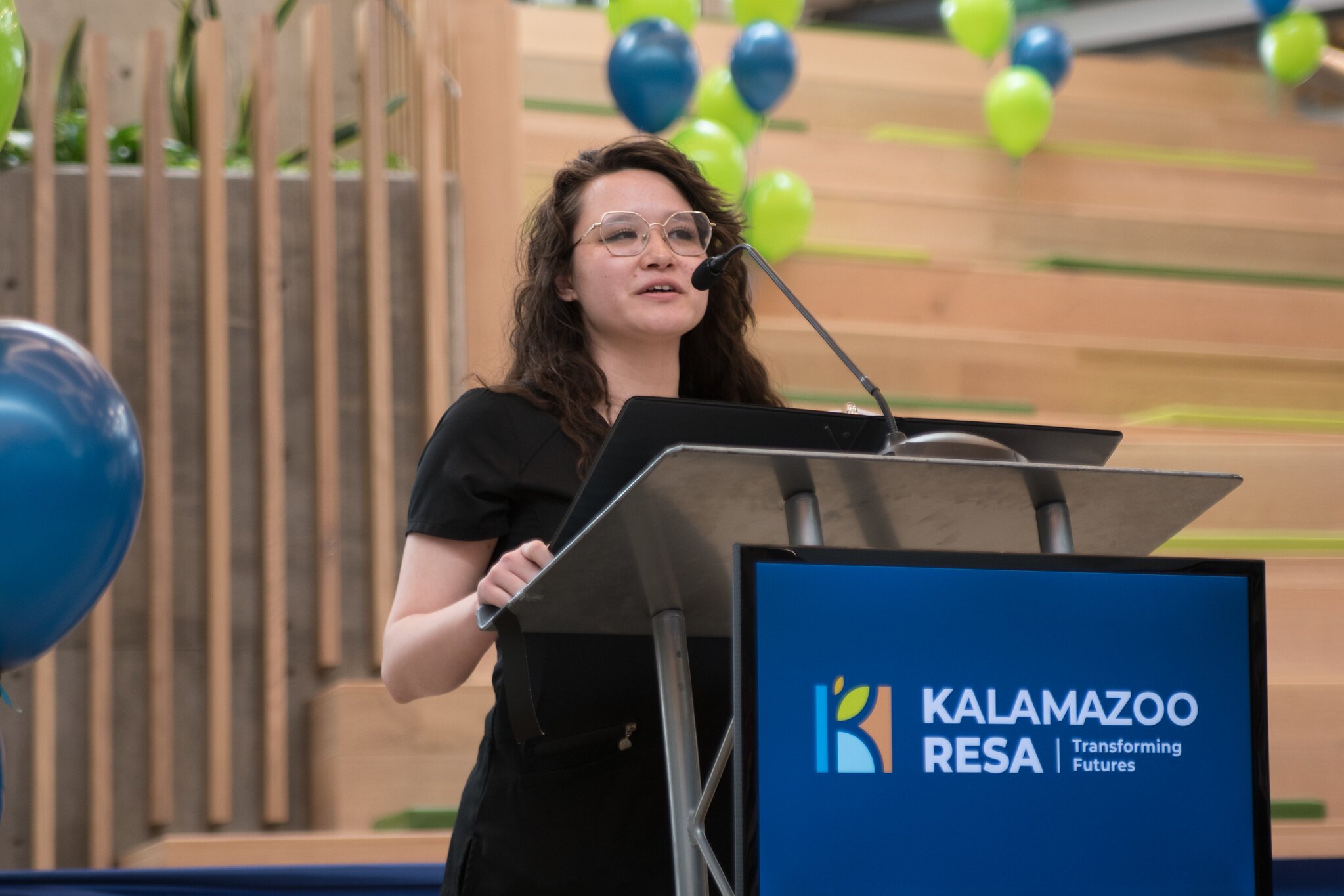 Hope Lim, CTE and Early Middle College Alumna, spoke at the KRESA Career Connect Center's ribbon cutting.