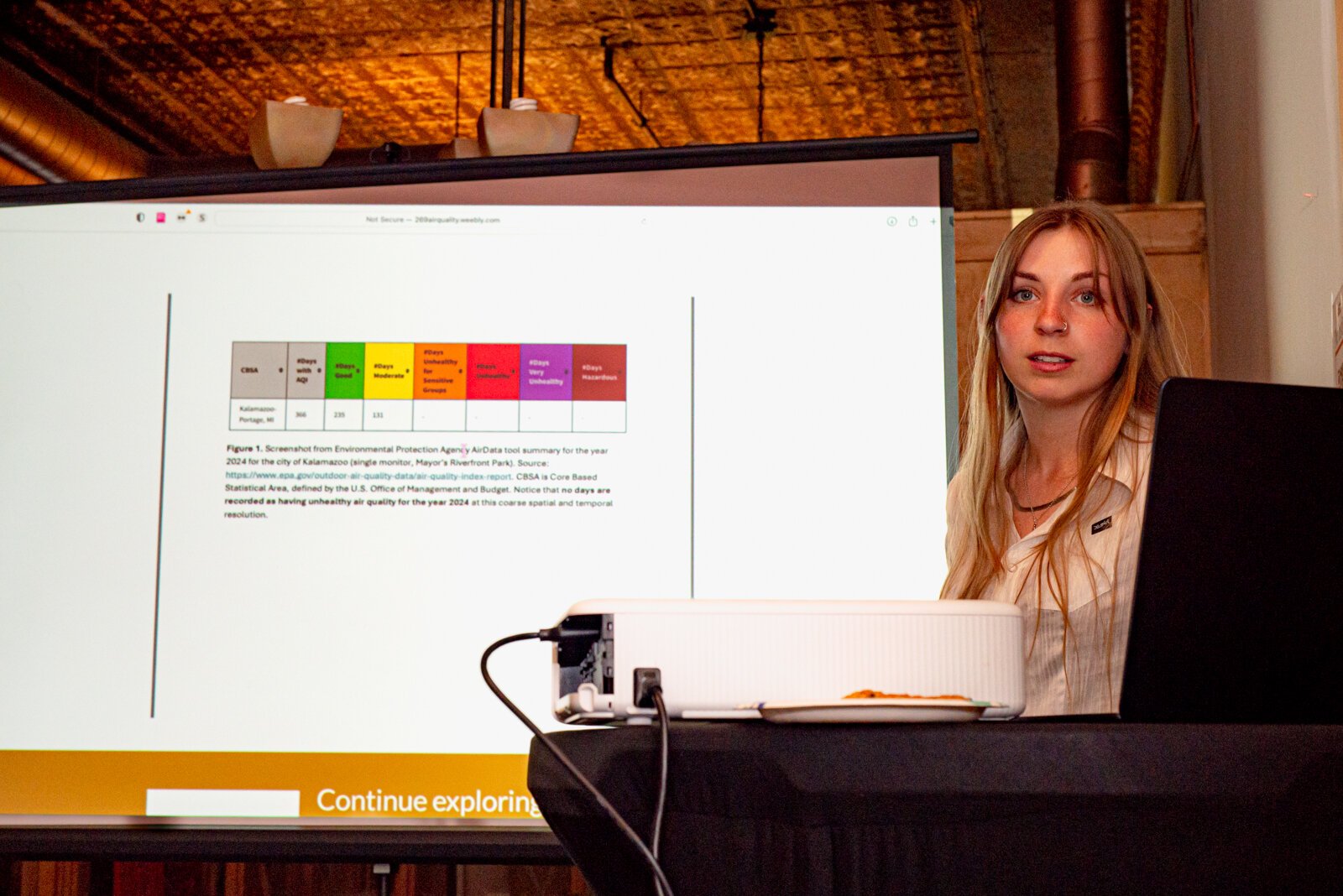 Kennedy Williams presenting at the Kick Back and Breathe event