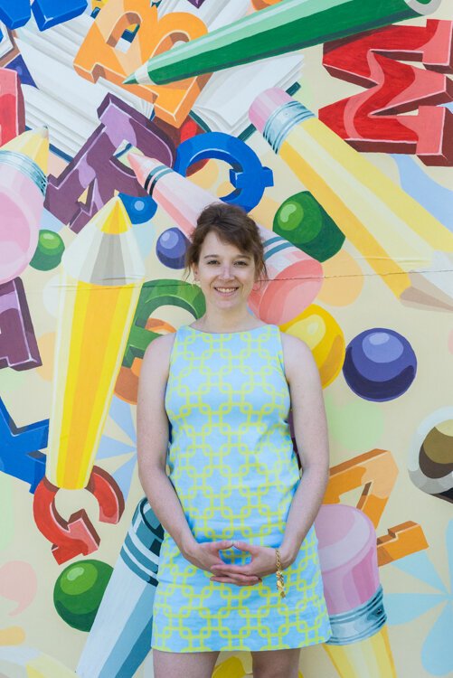 Ellen Nelson's mural, displayed on the north side of Read and Write Kalamazoo, was celebrated during the June Vine Art Hop.