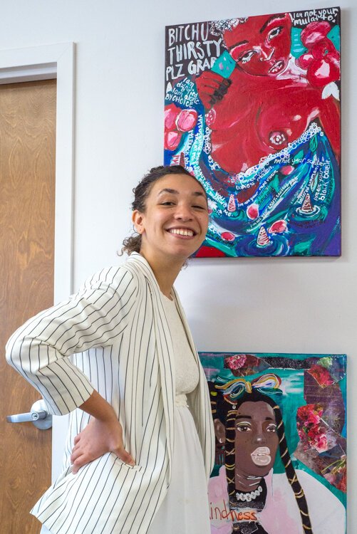 Vine artist Maya James displayed her paintings in the Vine Neighborhood Association office for the August Art Hop.