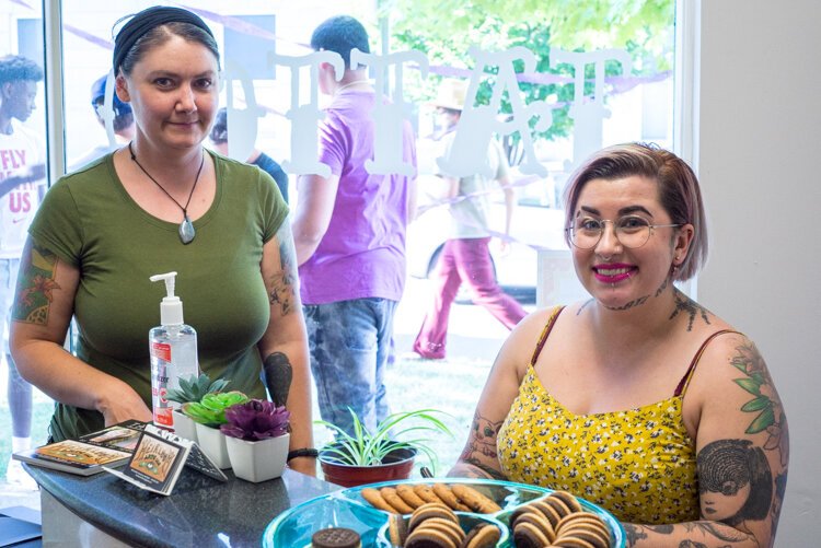 Heirloom Arts, LLC, celebrated its opening at 505 Vine during the Art Hop. Here, owner and tattoo artist Eddie and tattoo artist Tempest.