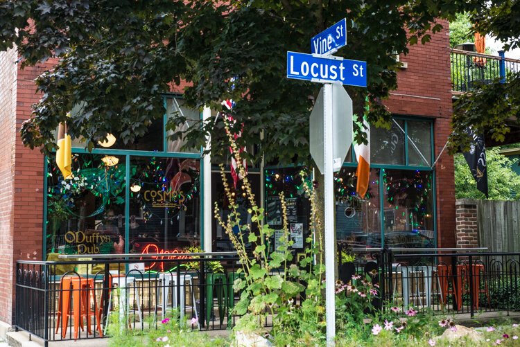  At night, the corner of Vine and Locus lights up with bright, colorful lights. During the day, a thriving front garden attracts bees, butterflies, birds and patrons.