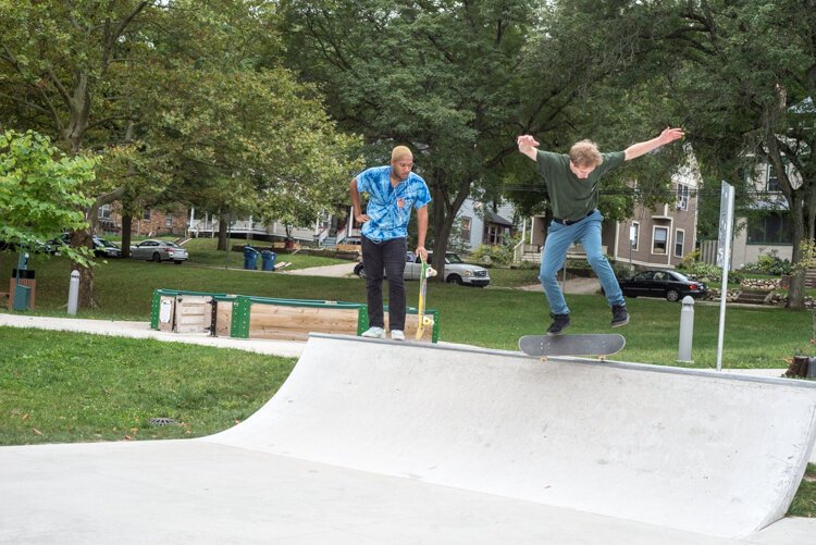 Skateboarders of all skill levels enjoy the simplicity of the Davis Street Skate Plaza.