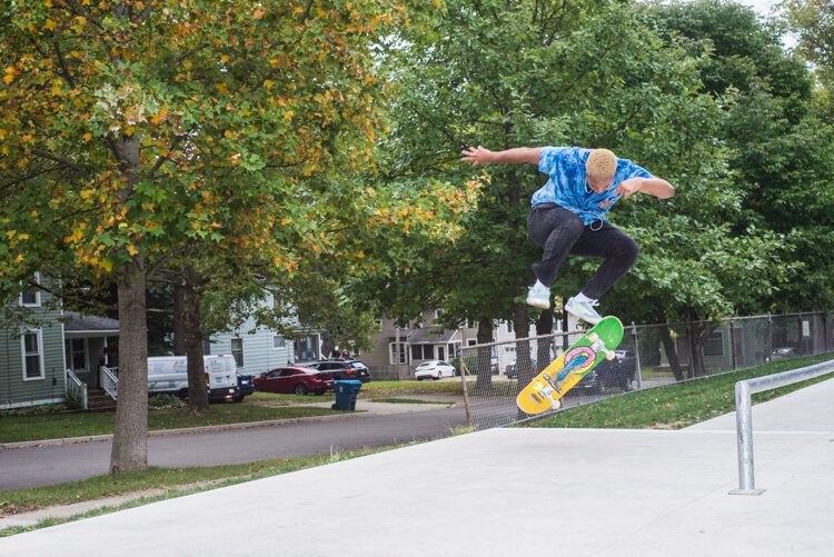 Skateboarders of all skill levels enjoy the simplicity of the Davis Street Skate Plaza.