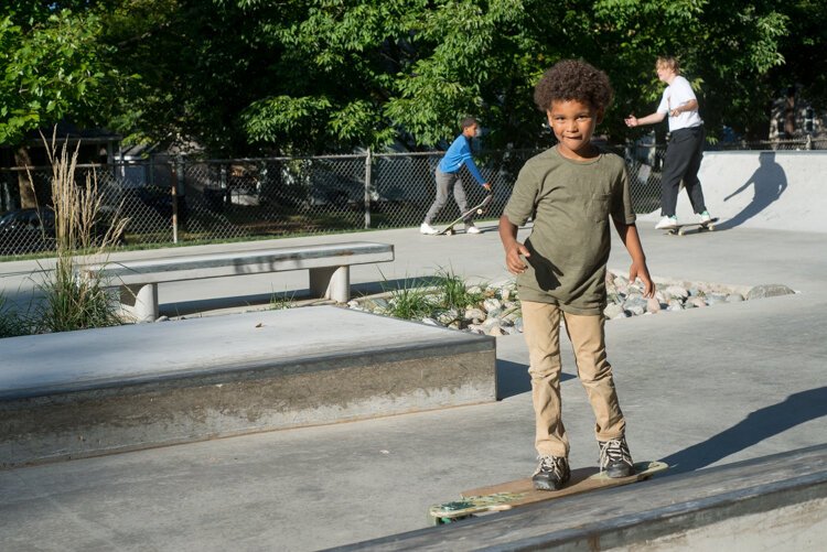 Experienced and inexperienced skateboarders like the vibe of the Davis Street Skate Plaza.