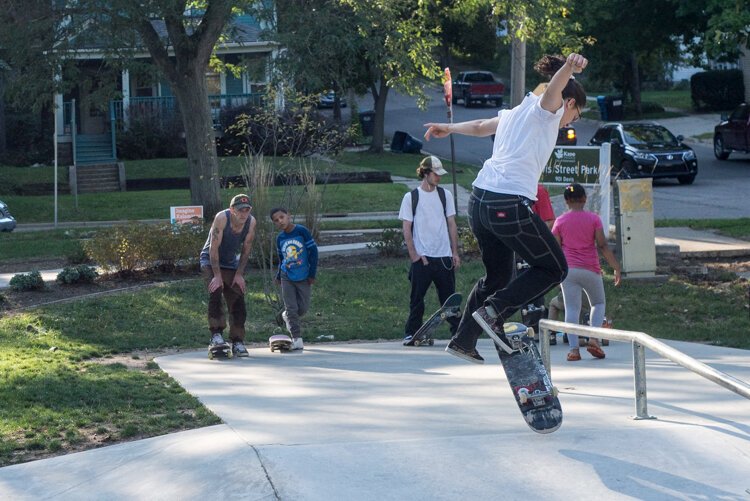 The Skate Plaza features rails, boxes and ramps.