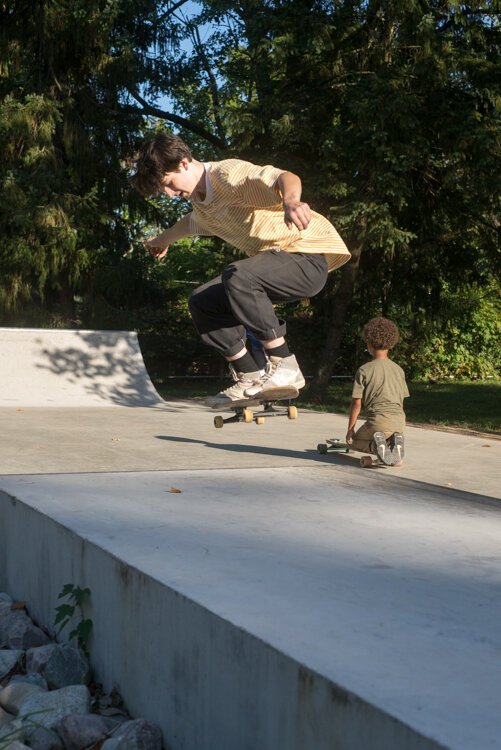 Experienced and inexperienced skateboarders like the vibe of the Davis Street Skate Plaza.