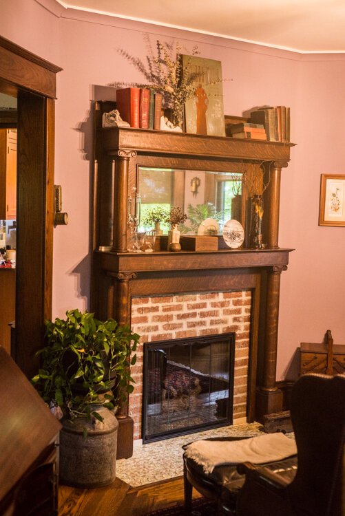 Jennifer McVey's and Susan Lindemann’s Merrill Street house still has the original fireplace.