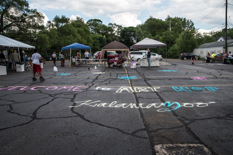 A welcome to Art Hop in Washington Square of the Edison neighborhood.