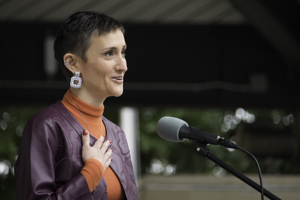 Susan Rosas, CEO Kalamazoo YWCA, spoke at the Women's March.