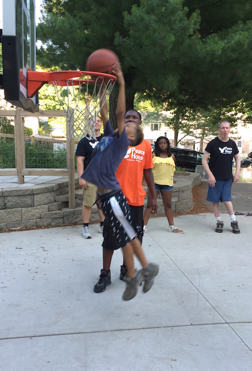 Basketball is a popular activity at Peace House whenever weather permits.