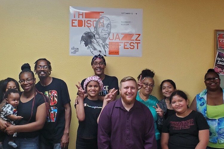 Edison Jazz Fest organizer Peter Formanek, front-center, and Edison residents, at the Edison Neighborhood Association. 