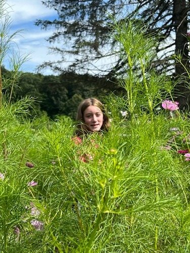 Ella Laupp, stands amidst the flowers at her family's u-pick flower farm.