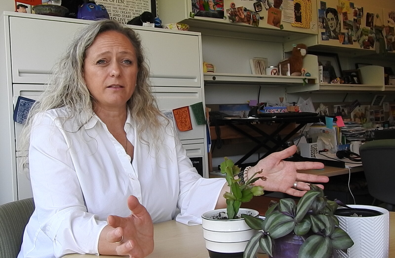 Jennifer Harrison, directora y profesora de la Escuela de Trabajo Social de la WMU, habla en mayo sobre la importancia de la asistencia para la deuda de los préstamos estudiantiles para la retención del personal de salud mental.