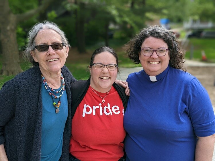 Susan Fisher (Hearth & Grove Fellowship), Rabbi Simone Schicker, and Pastor Sarah Lee-Schmidt are alll memebers of OutFront's Faith Alliance.