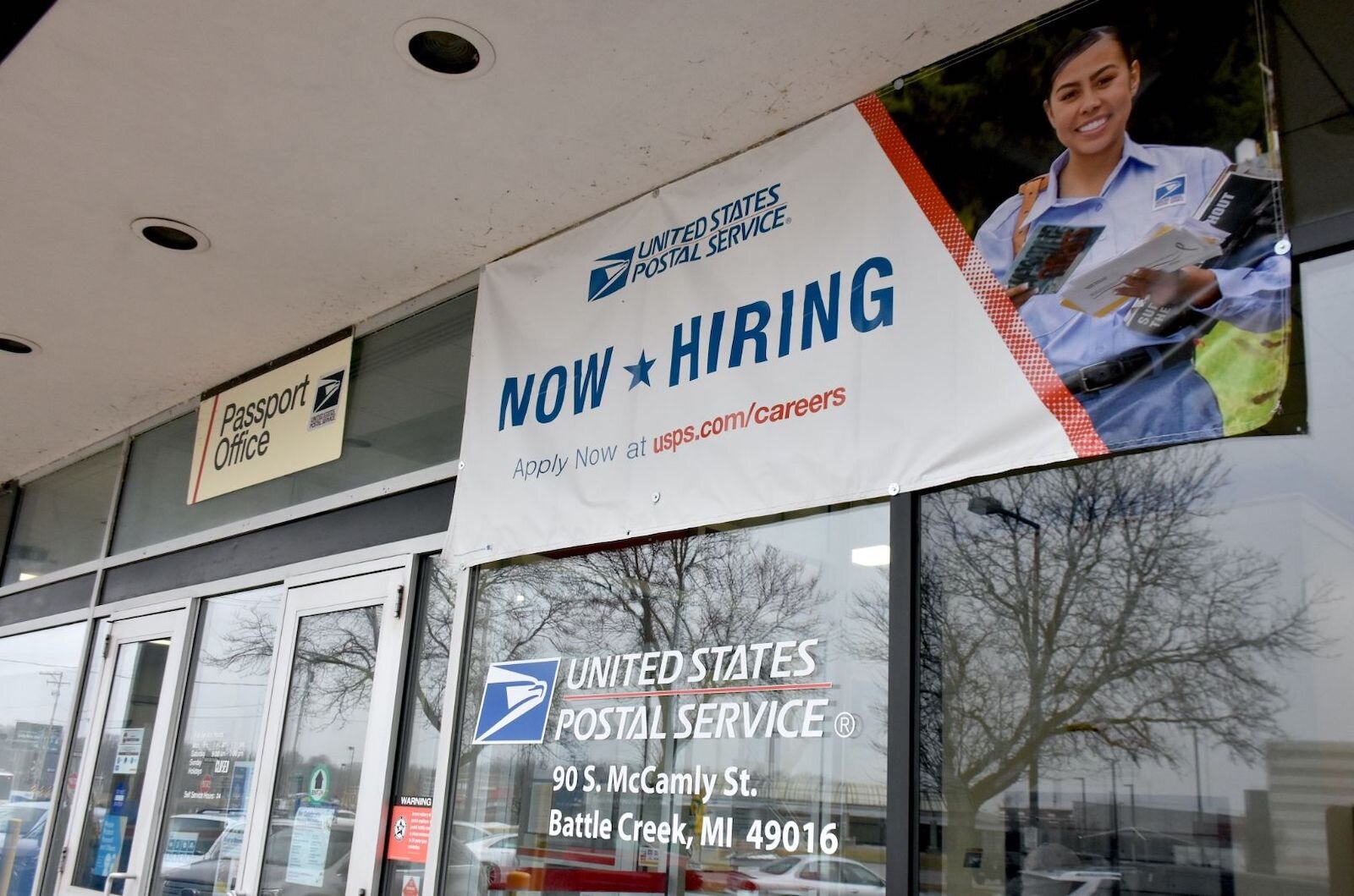 A help wanted sign at the U.S. Post Office in downtown Battle Creek.