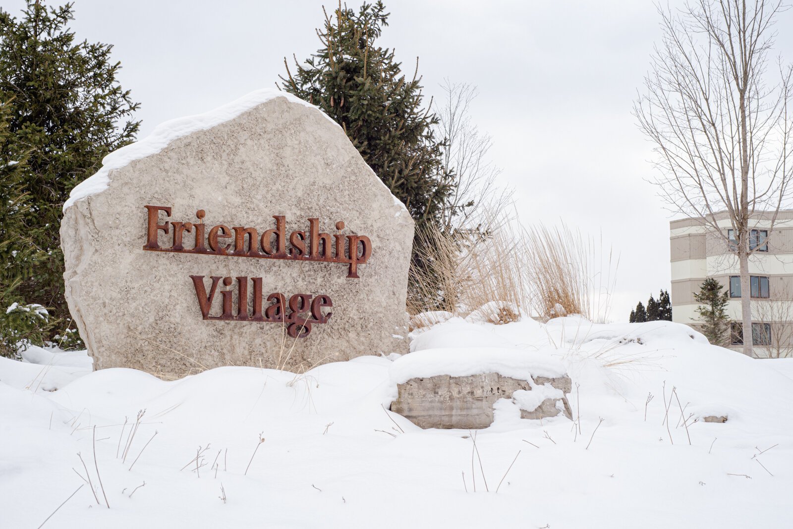 Outside Friendship Village where they recognize staff and caregivers with gifts and cash awards. 