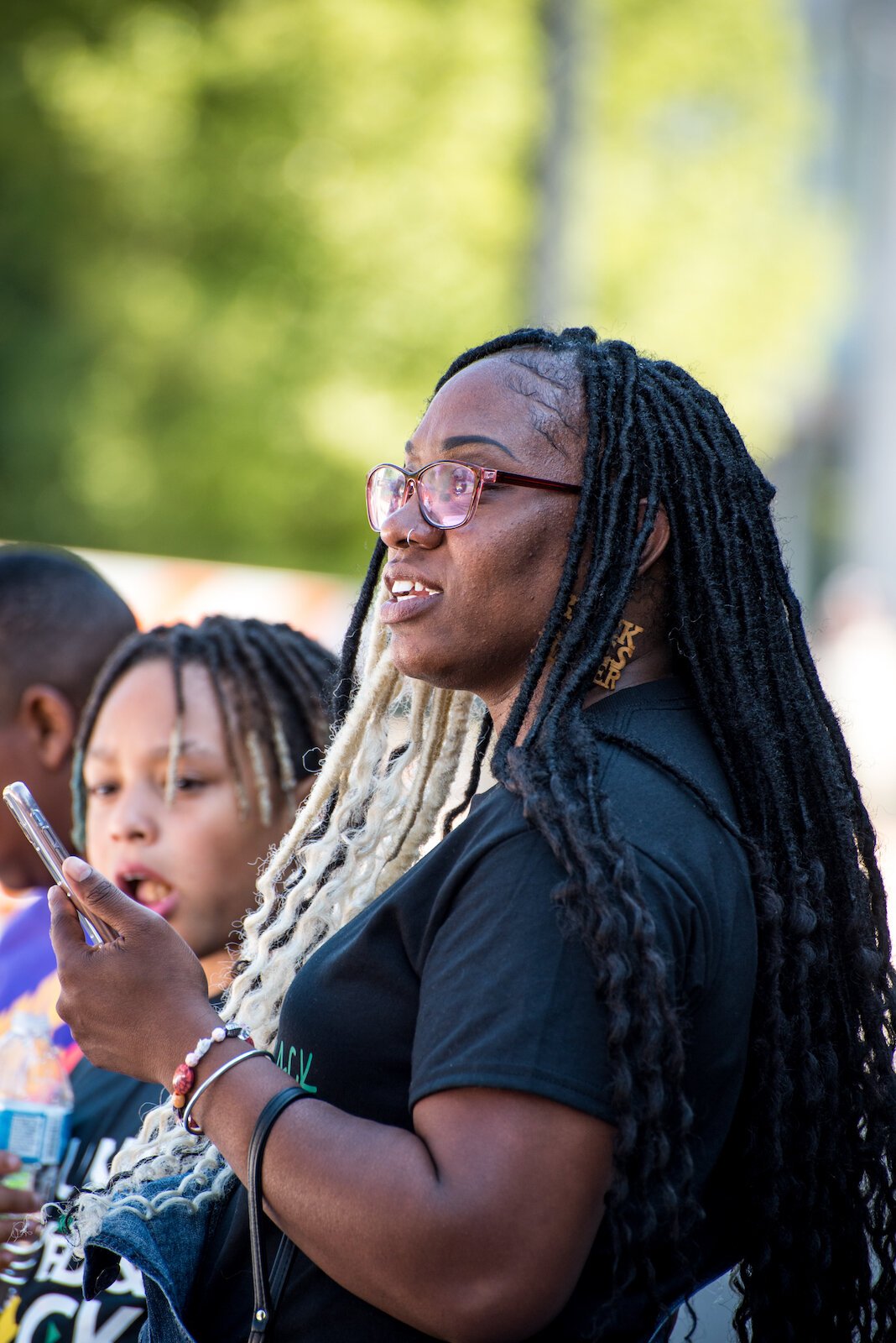 Taking in the artwork and the spirit of the day when the creation of the Black Lives Matter mural on Rose Street, between Lovell and South streets  on Friday afternoon.