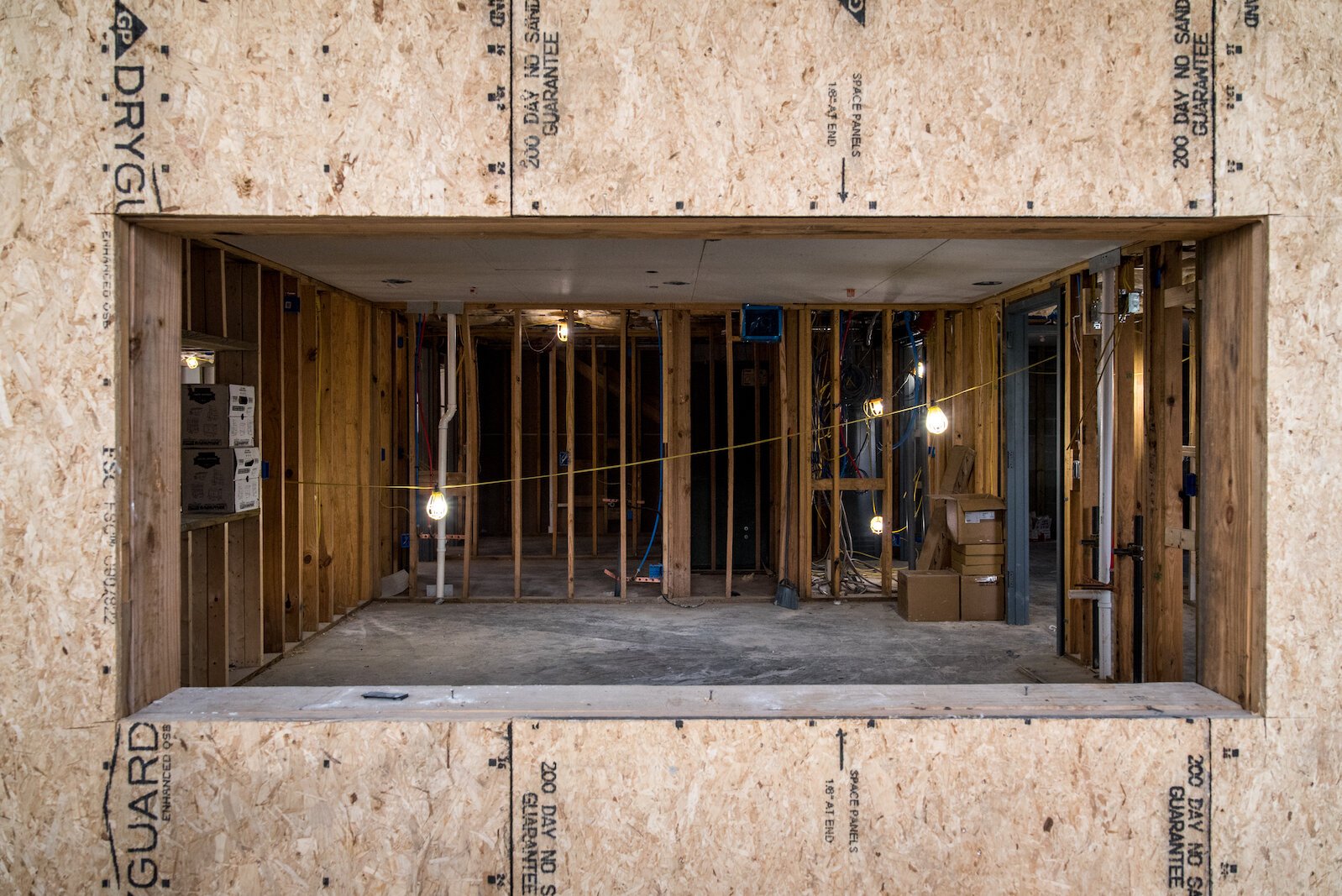 This opening looks from the young children’s main room into an area that will serve as the kitchen at the YWCA Edison Children’s Center.