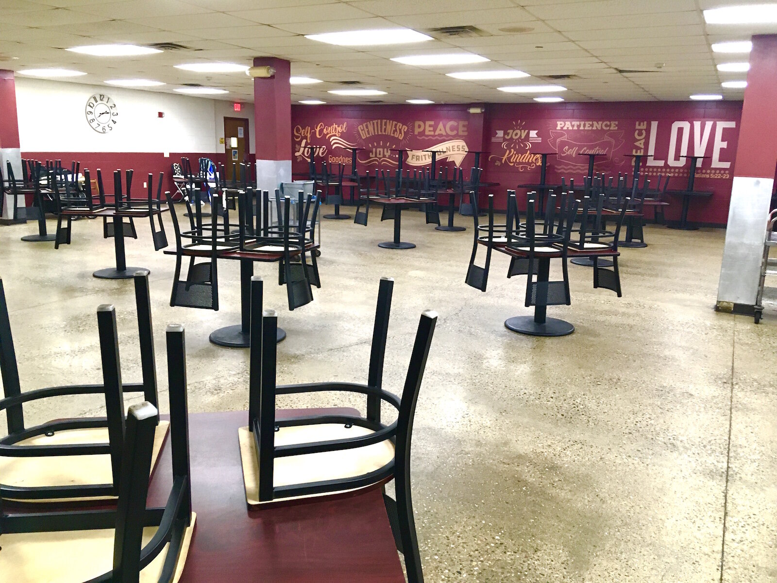 The staff at the Kalamazoo Gospel Mission has removed about half of the tables from its cafeteria.