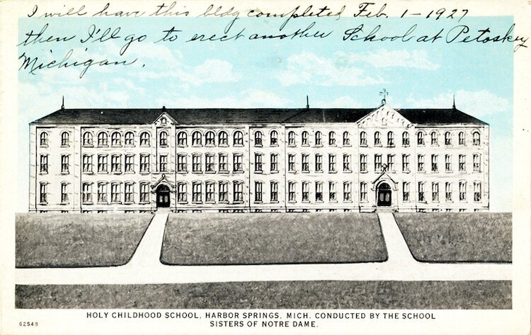 A postcard of Holy Childhood of Jesus boarding school in Harbor Springs