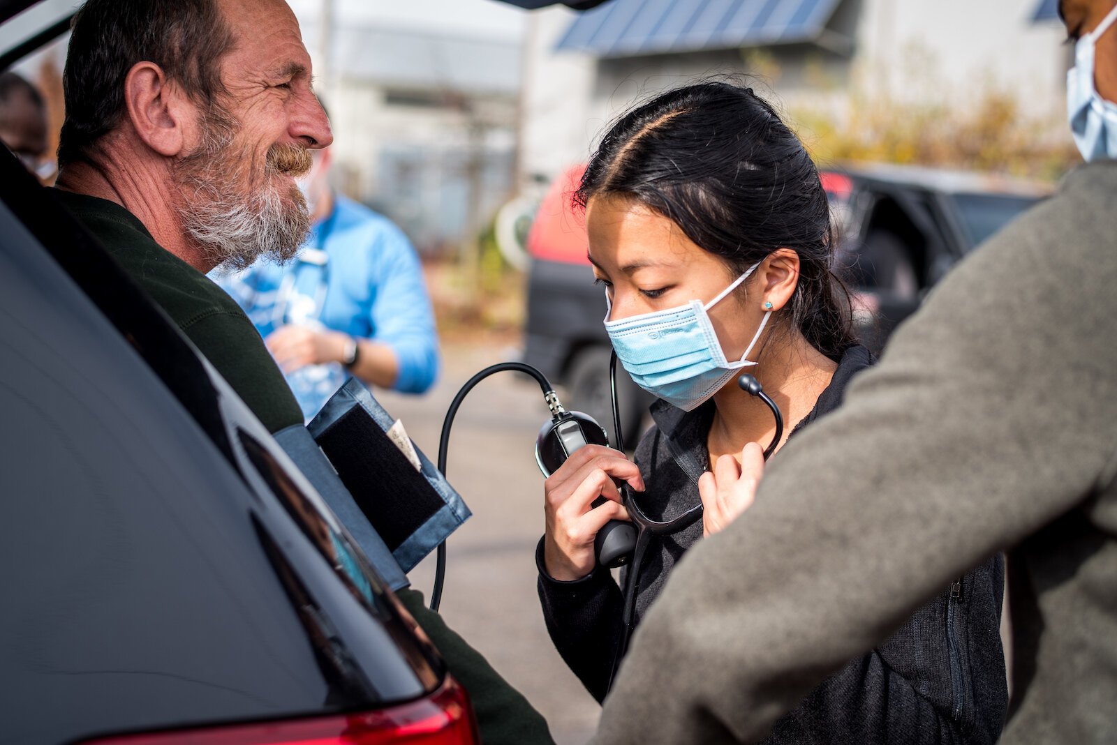 To study feasibility and to provide care, WMed is launching a pilot program to provide telehealth care to local children with no access to clinics or needed specialists. Street Med providers are seen here helping adults in November 2022.