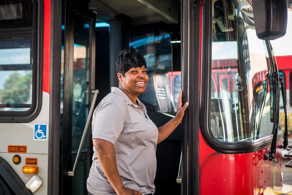 Metro Transit Coach Operator Robin Jones prepares to leave the Kalamazoo Transportation Center on Thursday, Aug. 7, 2025.