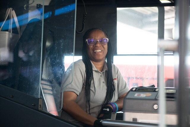 Metro Transit Coach Operator Renee Whitfield prepares to leave the Kalamazoo Transportation Center on Thursday, Aug. 7, 2025.