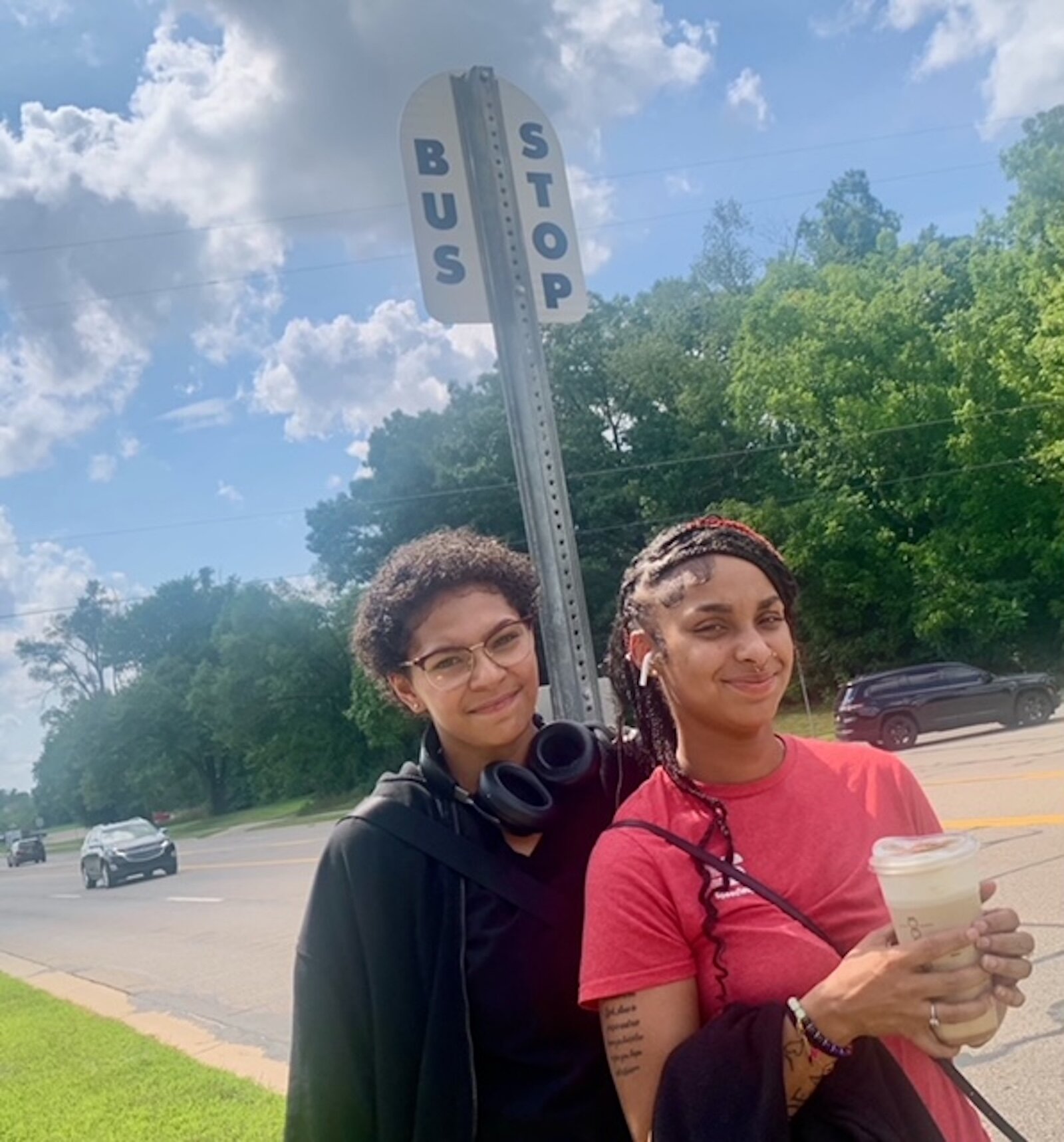 Areanna Snow, left, and Ambria Snow used Metro Transit to go in different directions for work. They found themselves in the same place, however, after taking return bus trips on Monday, Aug. 11, 2025.