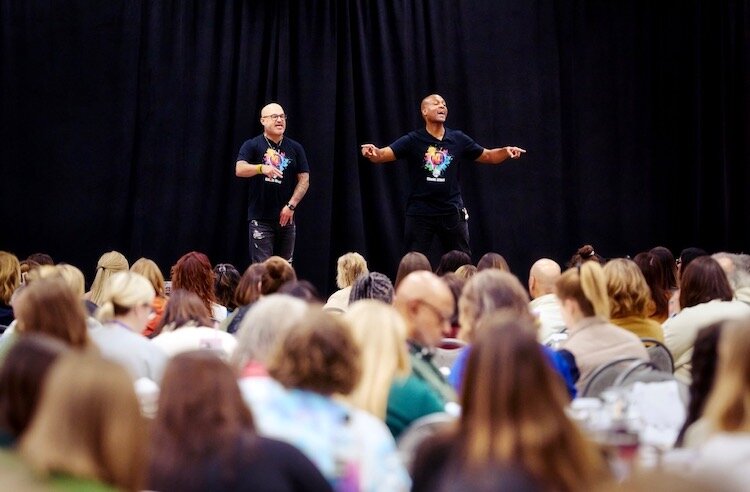 Kinetic Affect, including Gabriel Giron, left, and the late Kirk Latimer, on stage, is shown performing at Western Michigan University.