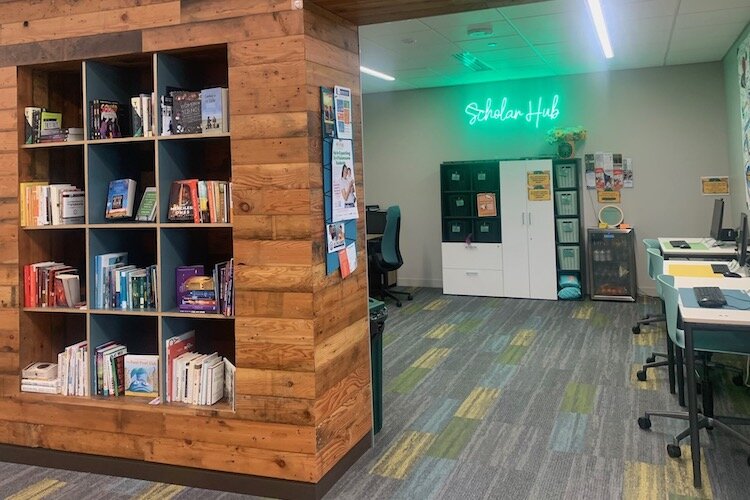 Students utilize the expensive space inside The Kalamazoo Promise’s location in downtown Kalamazoo.