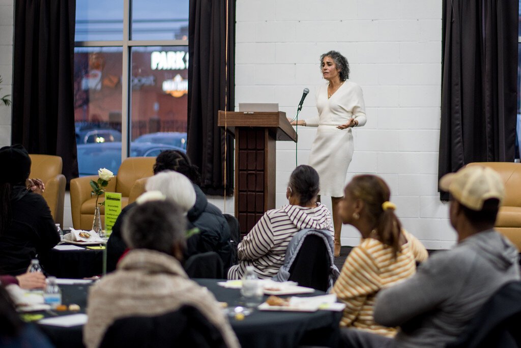 Elizabeth Washington, new executive director of the NACD, addresses an open house gathering on Friday, March 1, 2024.