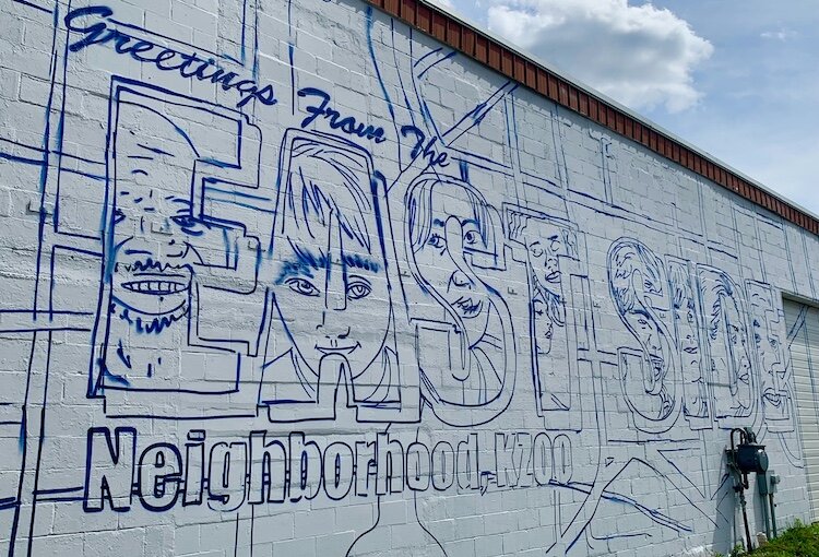 Information on how Eastside residents can help local muralist Patrick Hershberger complete this “Greetings from the Eastside” mural will  be provided at the Kalamazoo Eastside Neighborhood Association’s National Night Out event on Tuesday, Aug. 2, 20