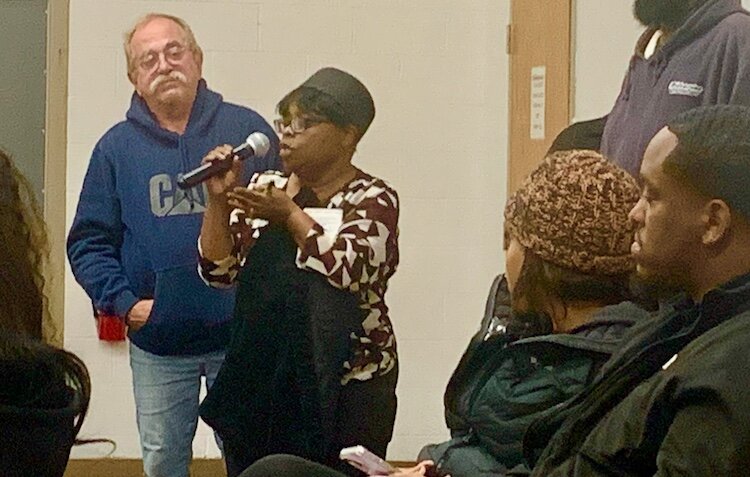 Residents of the Northside neighborhood hear plans and ask questions about the proposed Kalamazoo Event Center on Tuesday, Oct. 15, 2024.