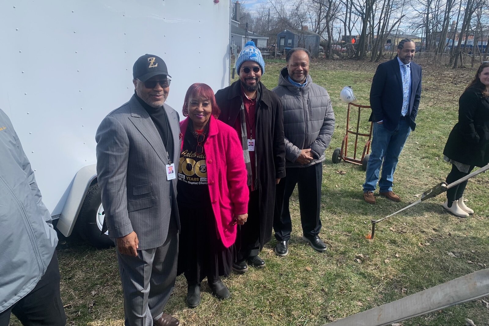Rev. Addis Moore, senior pastor of Mt. Zion Baptist Church, stands with First Lady Gwendolyn Moore, Assistant Pastor Christopher Moore, and First United Baptist Church Pastor Lenzy Bell. 