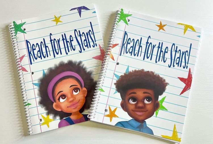 These are among the multicultural notebooks produced by Brown Boy Brown Girl LLC for youngsters to use in class or for homework.