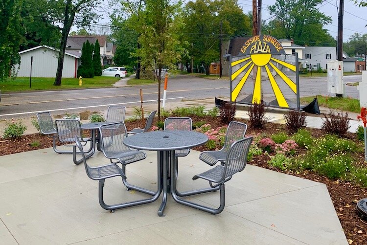 A pocket park is part of the Eastside Sunrise Plaza.