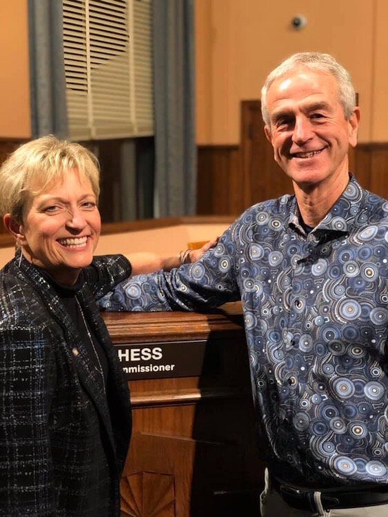 Jeanne and Jim Hess are shown inside the Kalamazoo City Commission chambers after Jeanne was sworn in as a member of the commission on Nov. 11, 2019.