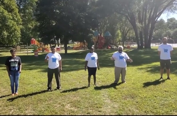 At the groundbreaking for the splash pad at Claude Evans Park.