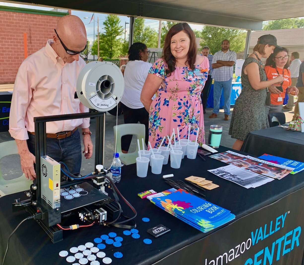 Kate Miller, of Kalamazoo Valley Community College, promoted free Computer Numerical Control classes that will be held in September at NACD's 612 N. Park St. location.