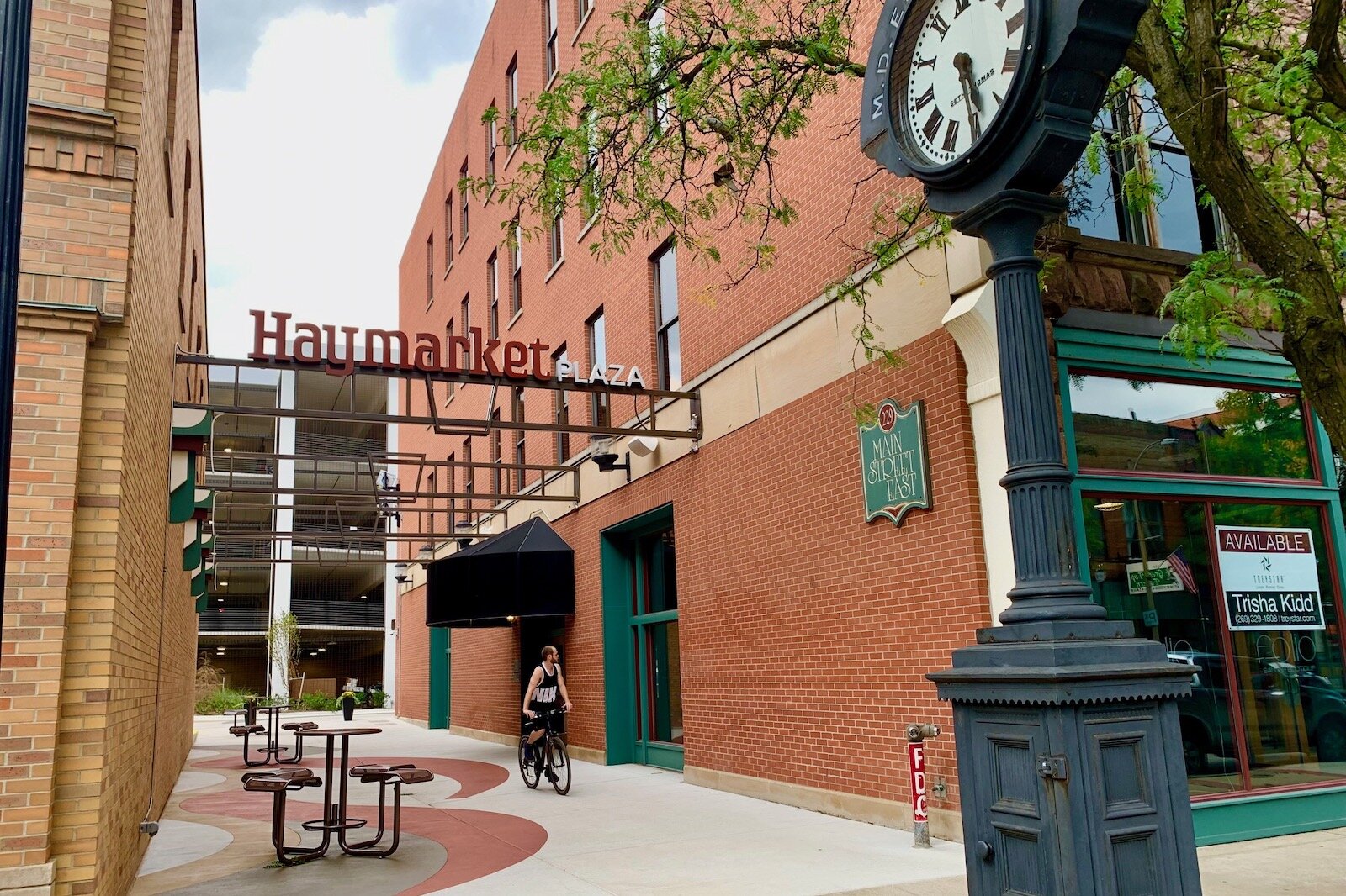 Haymarket Plaza in downtown Kalamazoo has a decorative pavement with a snowmelt system.