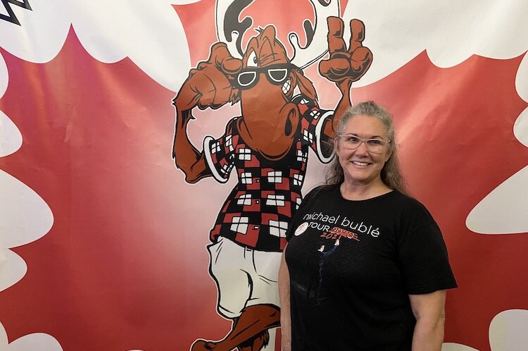 Channon Mondoux, Canadiana Fest organizer, with Kalam A. Moose.