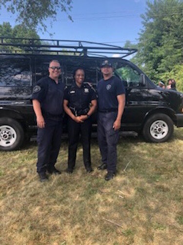 Battle Creek Police Officers and youth participate in a Police Athletic League and New Level Sports event in the summer of 2019,